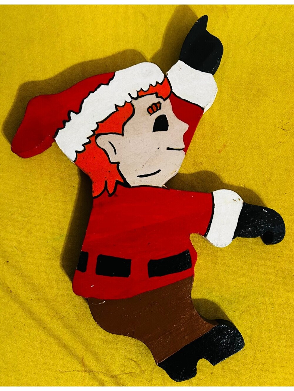 VTG Christmas Elf Wood Cutout Yard Art Wall Hanging Hand Painted Kitsch Holiday